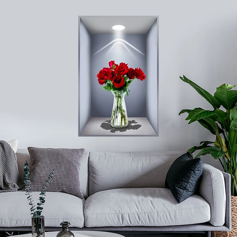 植物花卉盆栽3D效果装饰画自粘贴画客厅卧室餐厅墙贴立体视觉壁纸