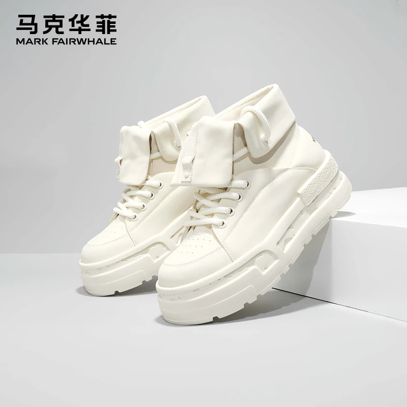马克华菲男鞋高帮板鞋男秋季2025新款潮流百搭增高厚底白色潮鞋子