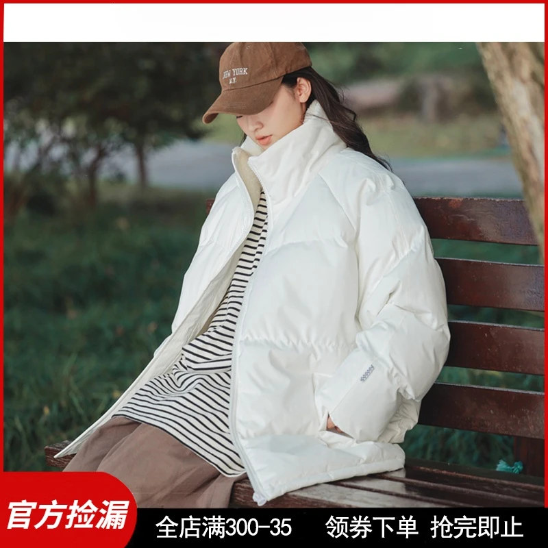 立领棉衣男女秋冬加厚短款棉服oversize白色面包服袄子休闲
