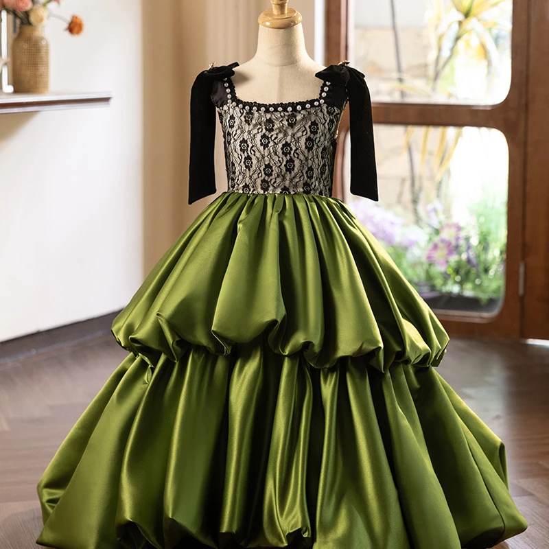 新款儿童礼服裙女童公主裙小女孩钢琴主持演出服周岁童礼服拖尾