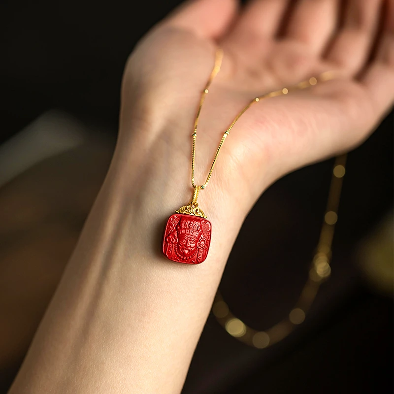 天然辰砂福一方财神扎基拉姆本命年女款毛衣链挂饰属蛇精雕挂件