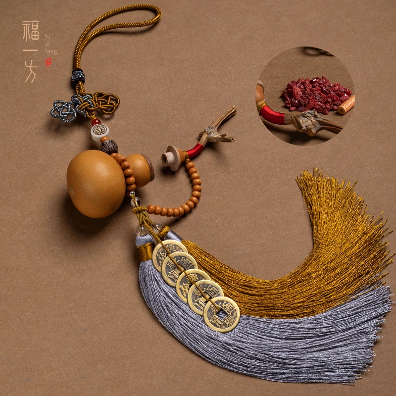 含辰砂工艺品福一方开口葫芦五帝汽车挂件20含辰砂圆珠手串