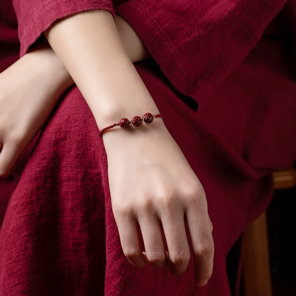 蛇年天然辰砂福一方莲花天成福牌红绳手绳闺蜜手链饰品礼物