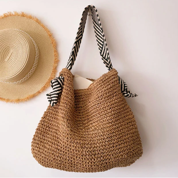 包包百搭托特包时尚网红休闲草编单肩大容量女夏新编织包通勤