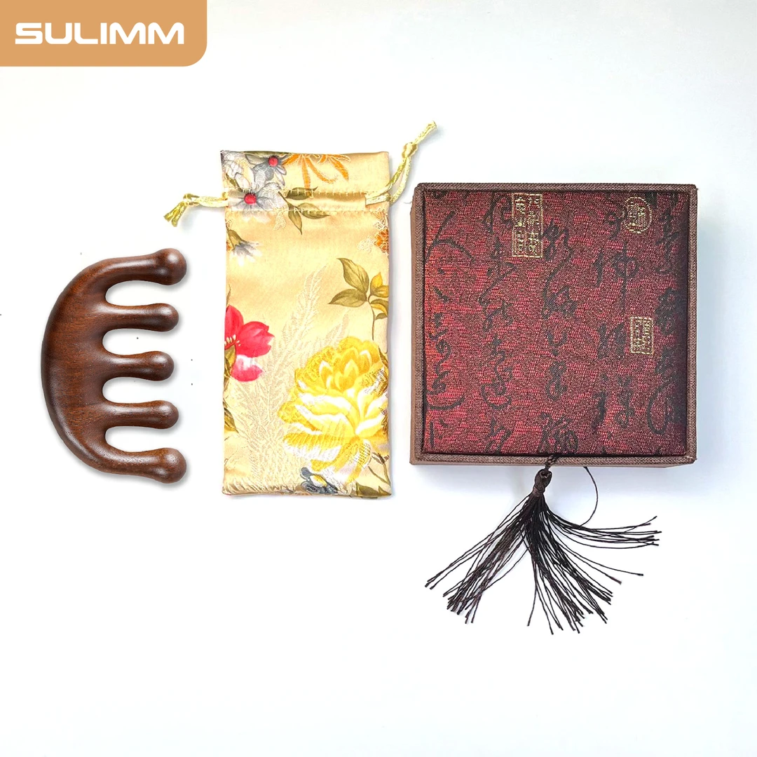 梳头头疗大齿梳防静电木香家用木梳子高档大宽齿梳金丝檀木五齿