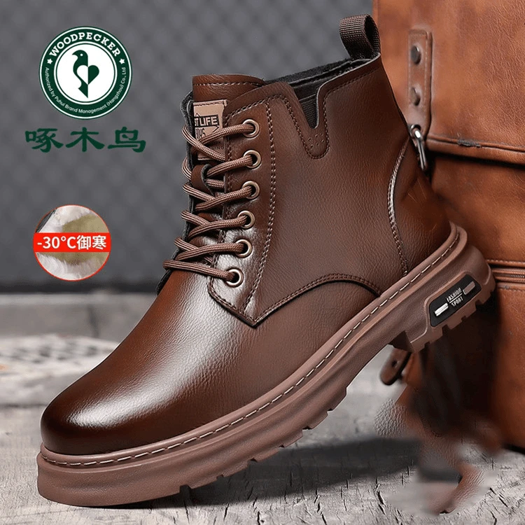 啄木鸟马丁靴男款冬季加绒高帮棉鞋男士2024复古英伦潮流雪地靴子