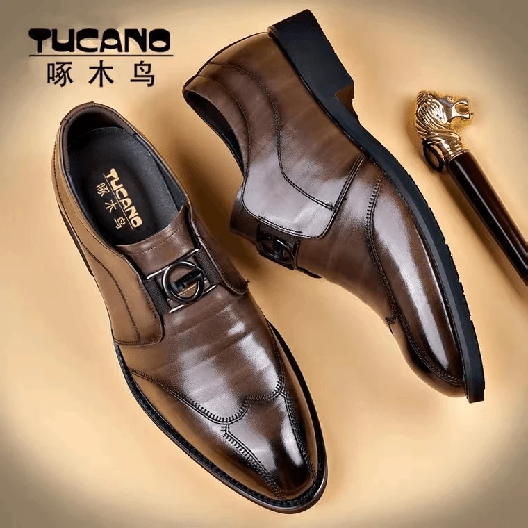 啄木鸟正品男鞋透气商务休闲正装皮鞋男士软皮英伦尖头新郎结婚鞋