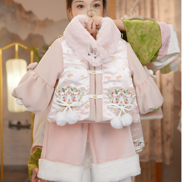 星涔【冬季穿搭】女童古风中国风加绒汉元素绣花两件套