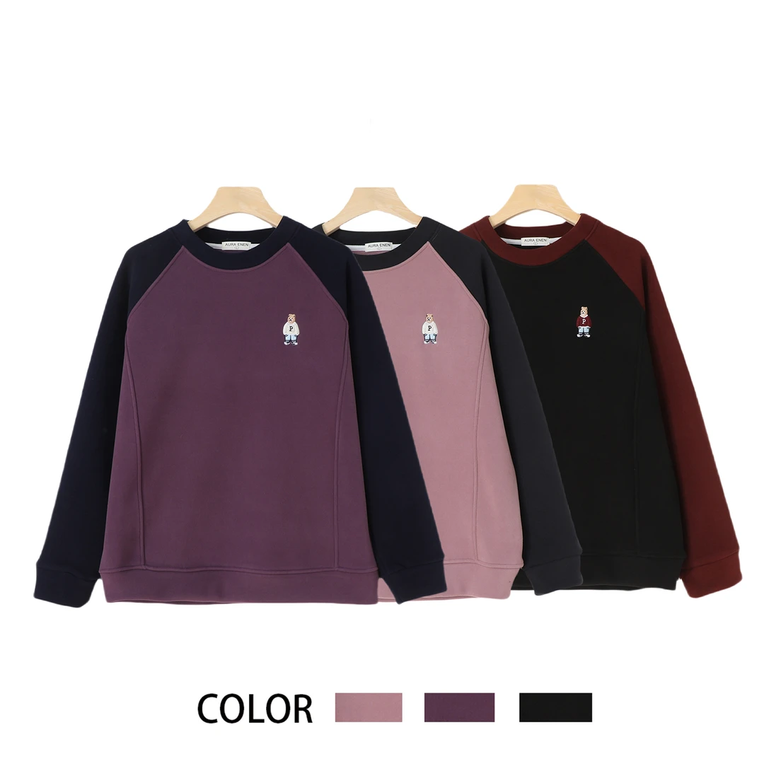 2025加绒防风圆领卫衣 刺绣拼接奥粒绒卫衣宽松百搭休闲时尚长袖