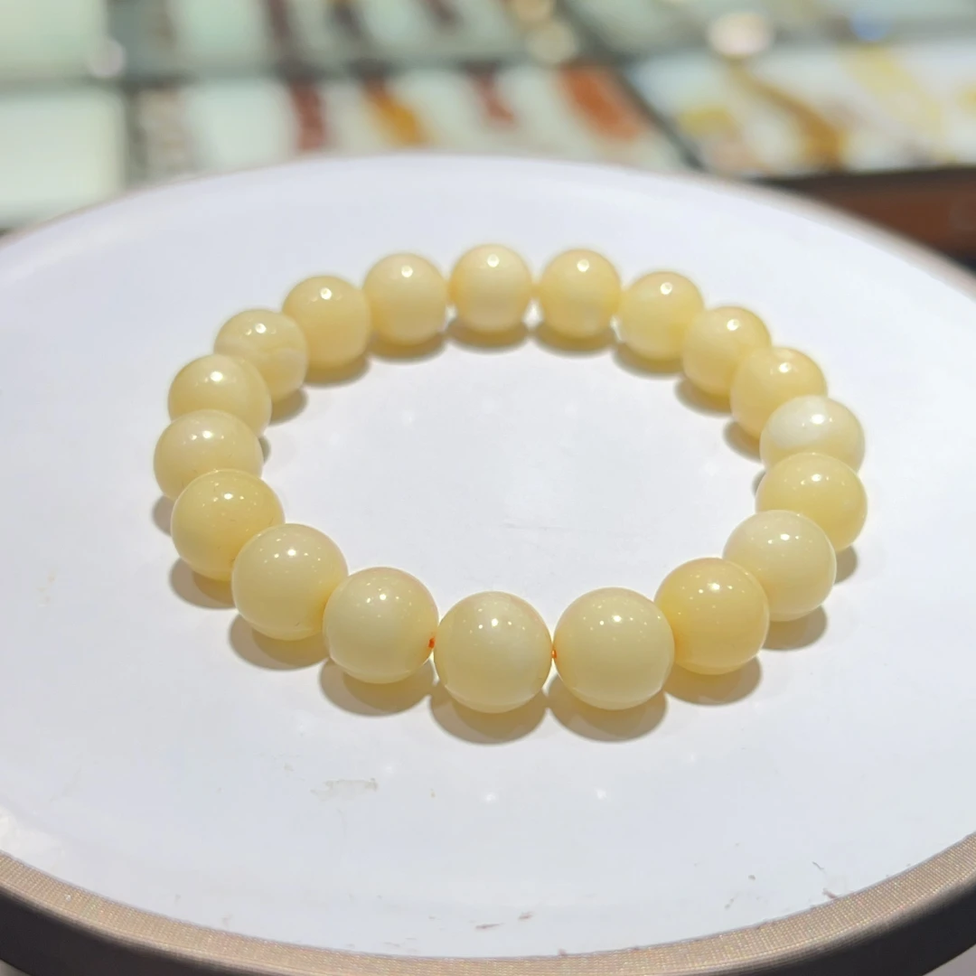 【苏娜珠宝】天然琥珀蜜蜡精品白蜡圆珠手串9mm+