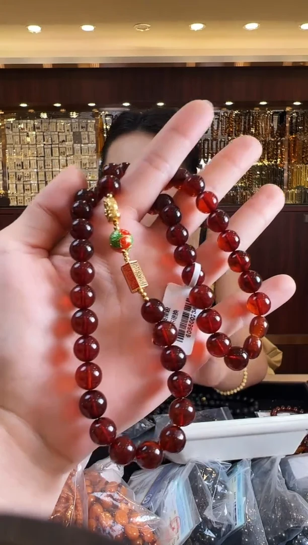 【闪购商品】琥珀颈饰银S925镶嵌缅甸樱桃红冰红精美设计项链