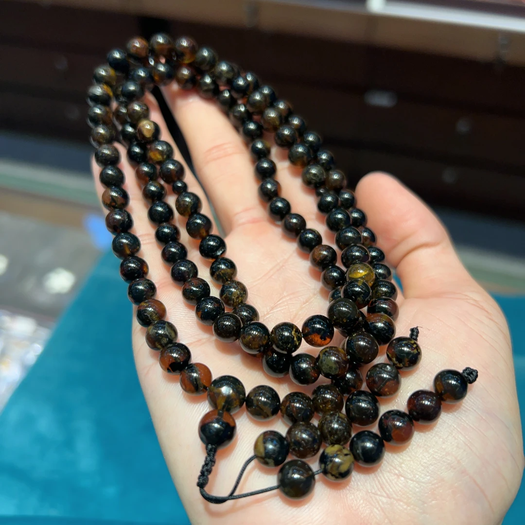 【苏娜珠宝】天然琥珀蜜蜡缅甸海藻珀圆珠108佛珠项链