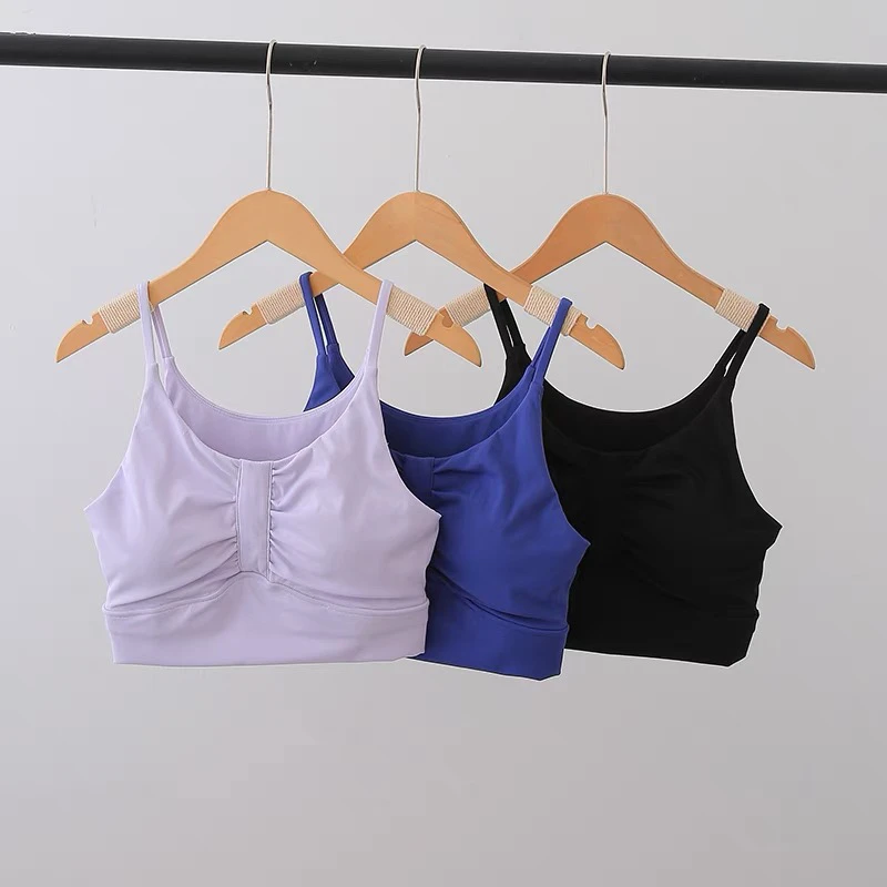 可拆胸垫瑜伽文胸背心一体式运动内衣紧身上衣健身服跑步防震吊带