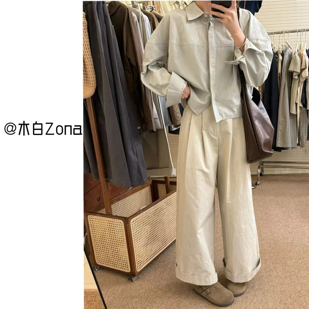 【木白Zona】月白绿.韩风ins初秋新款小众设计感衬衫短款上衣