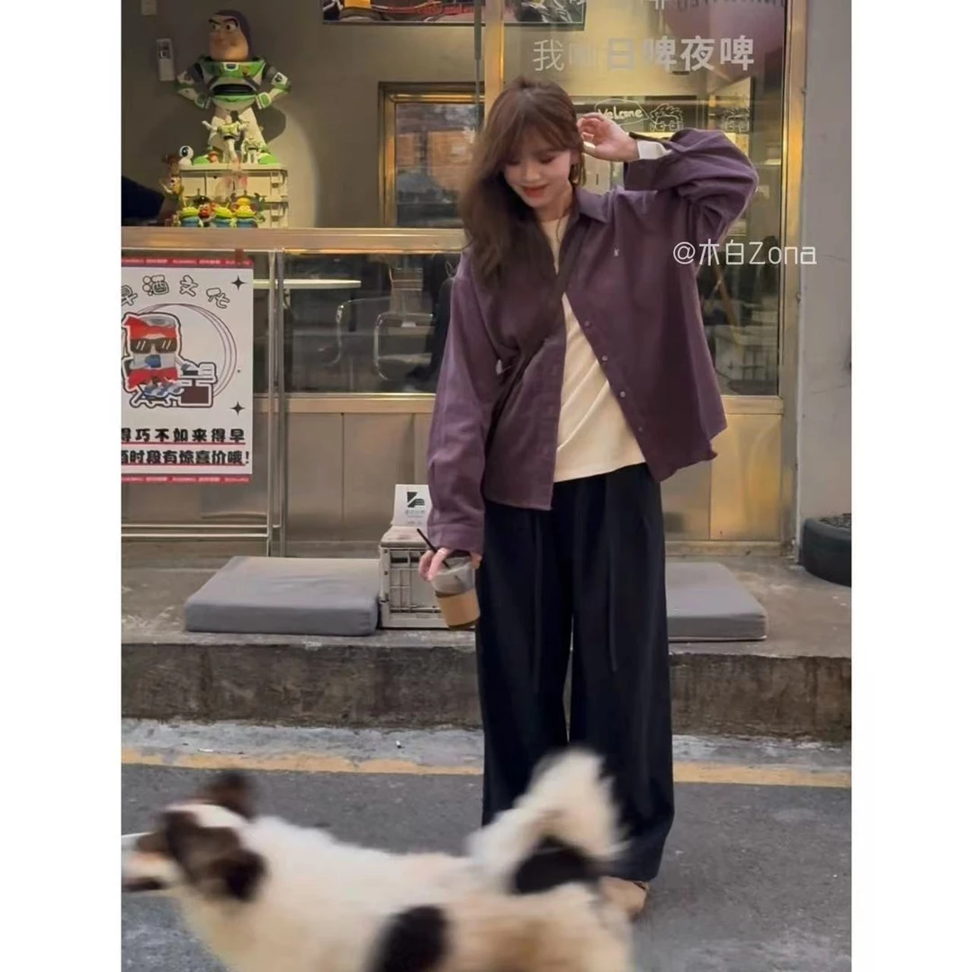 【木白Zona】“ 田园温柔紫” .秋冬新款ins小众设计灯芯绒衬衣