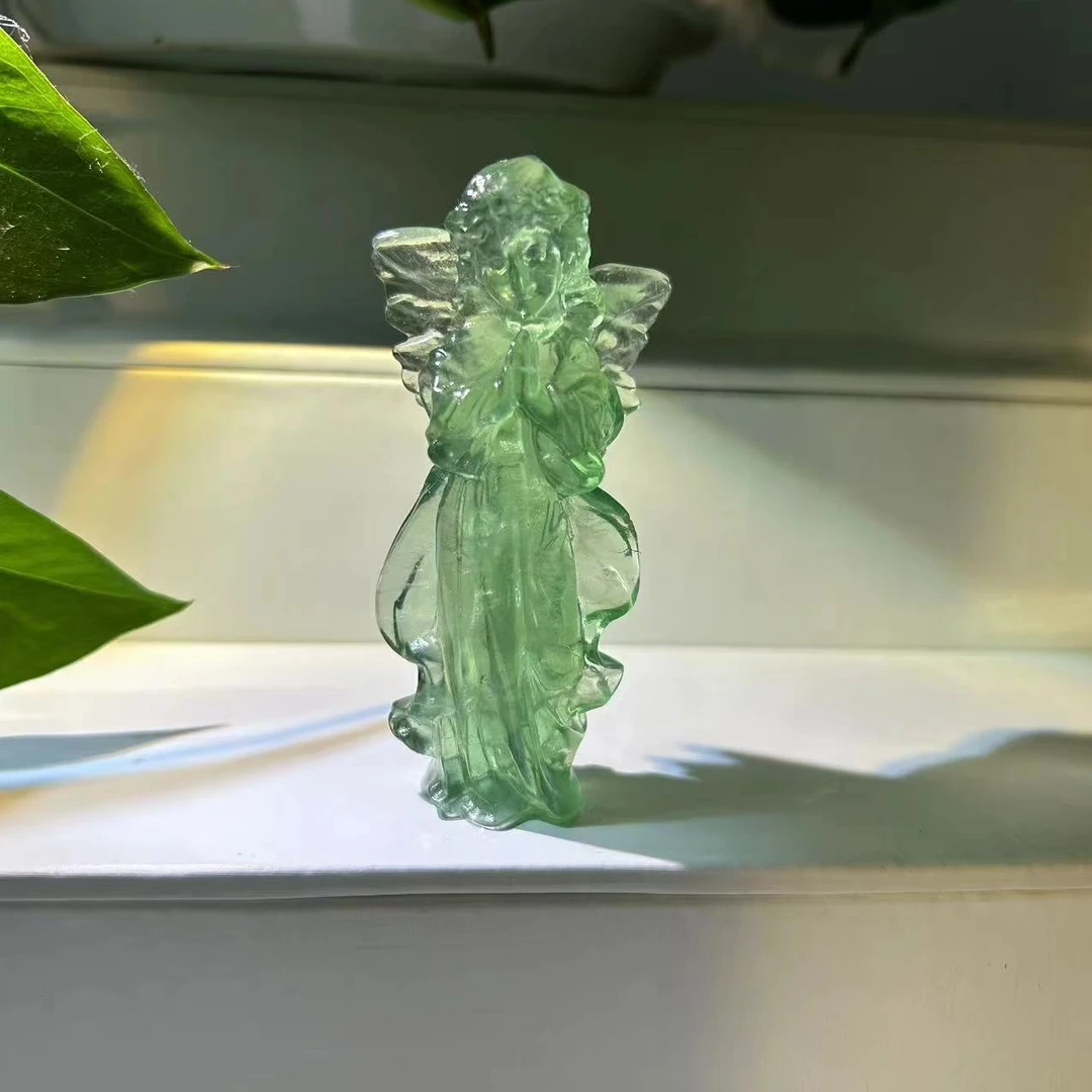 绿色萤石可爱女款小天使女孩摆件