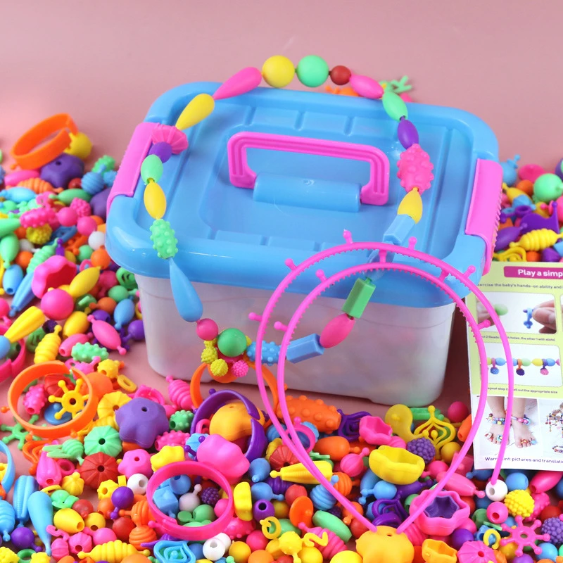 波普珠手工串珠儿童玩具无绳串珠diy戒指动手创意男女孩百变穿珠c