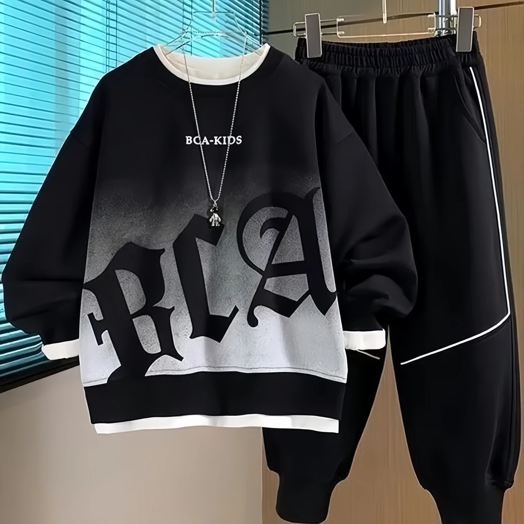 2024春秋季新款套装男童儿童卫衣中大童休闲男孩运动帅气两件套潮