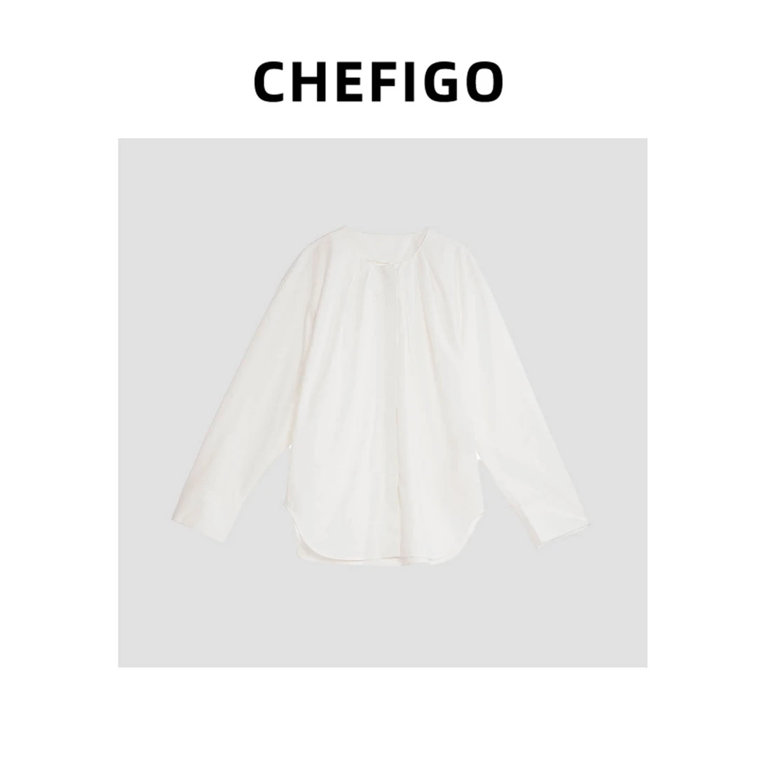 CHEFIGO拉链无领衬衫