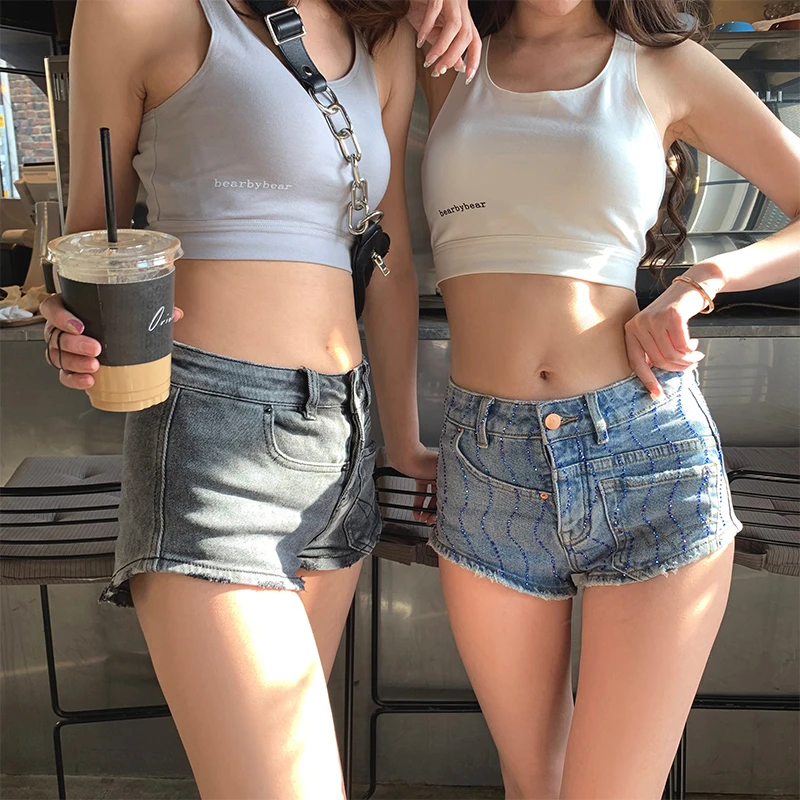 【K6061】bear熊熊屋 镶钻款＋做旧款超短牛仔热裤 不走光牛仔短裤
