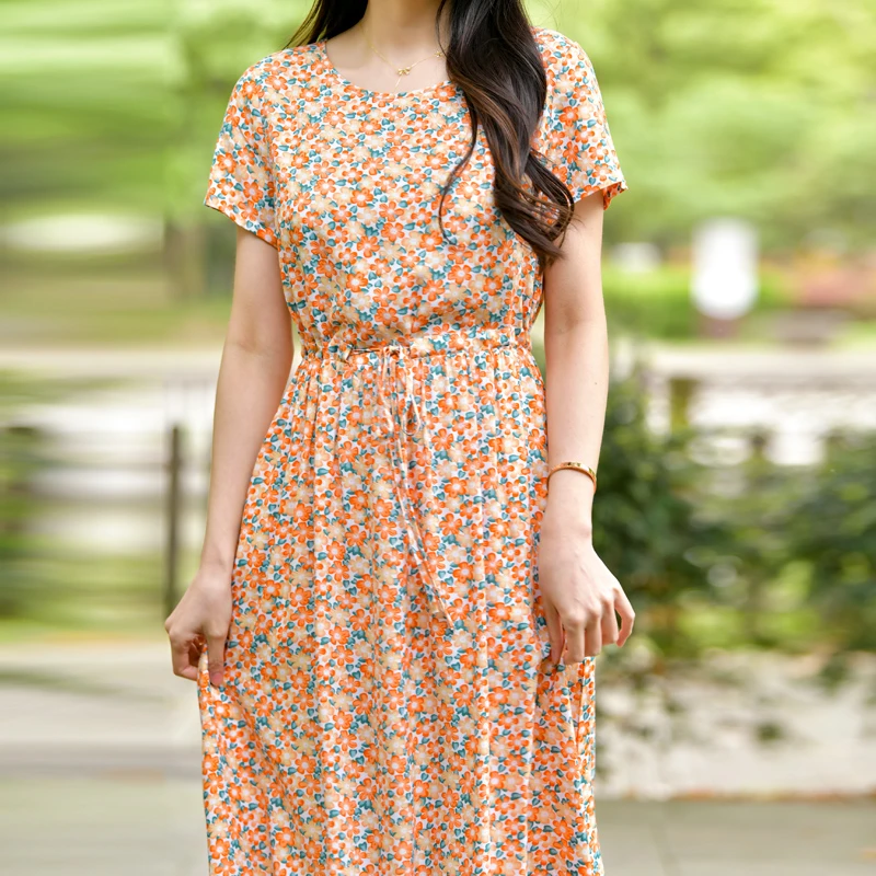 棉绸连衣裙女夏季新款时尚外穿人造棉绵海边度假洋气修身显瘦长裙