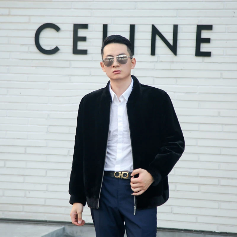 （水貂剪绒）貂大衣男整貂真貂美黑时尚短款夹克棒球服外套