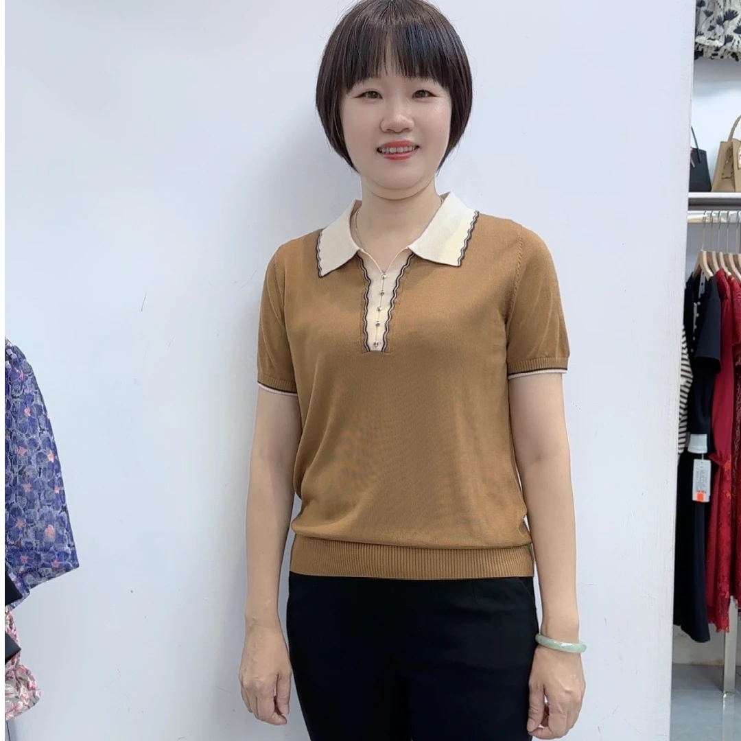 【衣联服饰】妈妈款反领简单大方莱赛尔纤维上衣89166