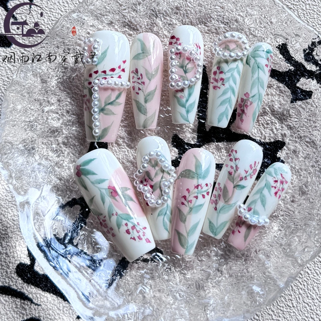 【相思】新中式纯手绘款红豆相思手工穿戴甲显白