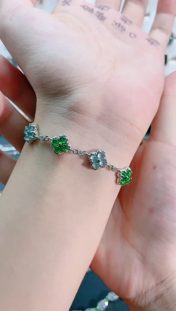 【闪购商品】翡翠手链银S925镶嵌天然翡翠
