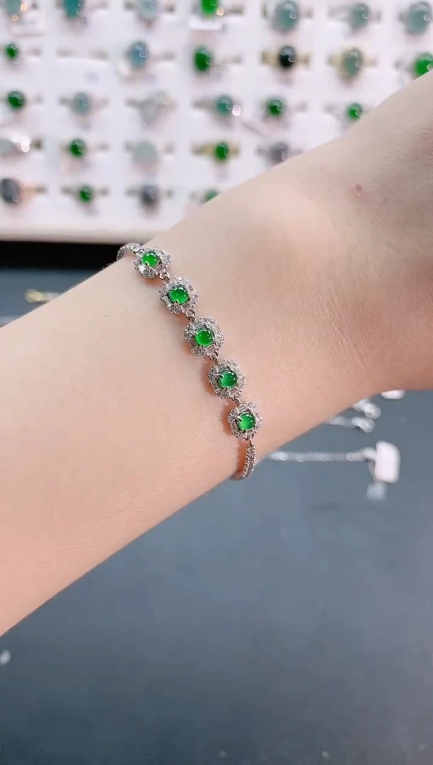 【闪购商品】翡翠手链银S925镶嵌天然翡翠