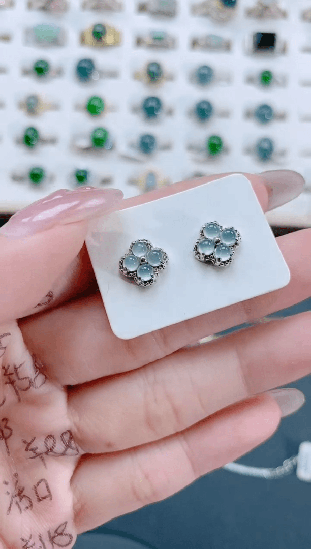 【闪购商品】翡翠耳饰银S925镶嵌天然翡翠
