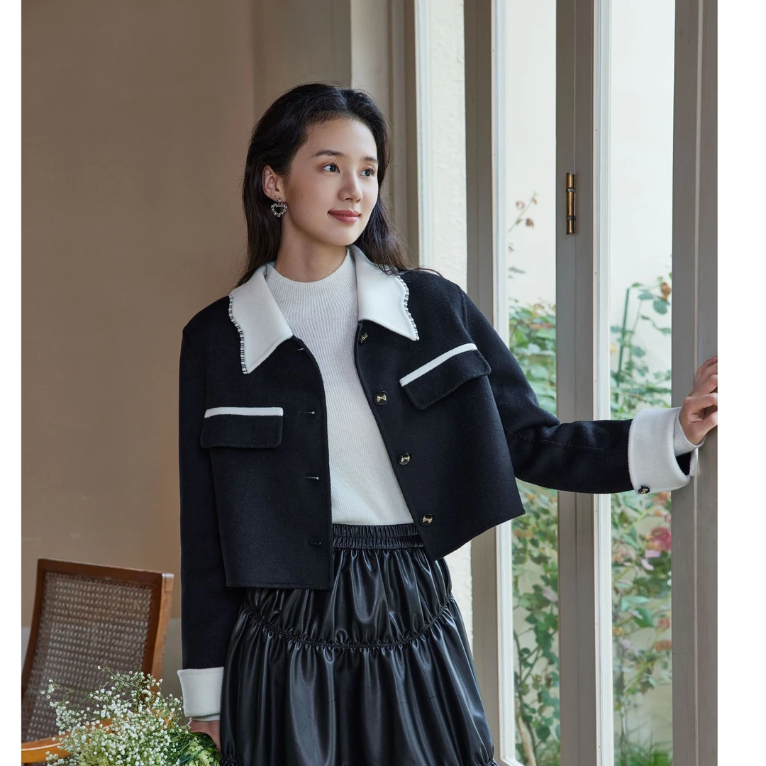 【毛毛专属】经典黑白撞色设计时尚大衣88D8717