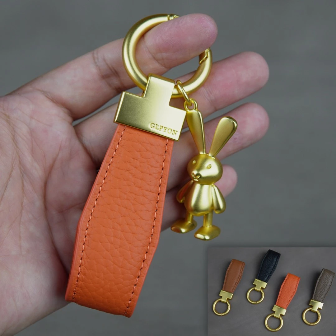 2025法式钥匙扣小兔挂件爱玛家真皮钥匙扣荔枝纹皮钥匙链女生挂件