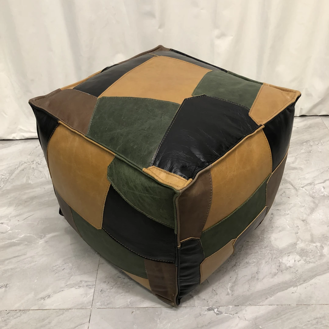 BORCH/博瑞奇全真皮绿咖拼色皮墩坐凳（08901）