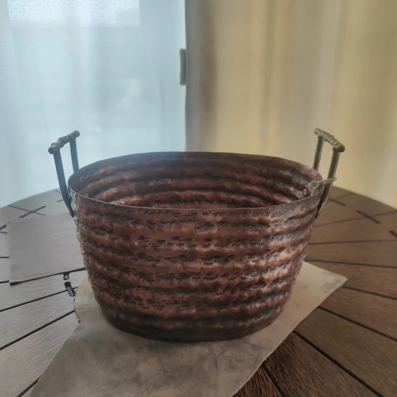 【务美艺术】复古轻奢双耳铜鼎纹紫铜冰桶桌面装饰（04757/07736）