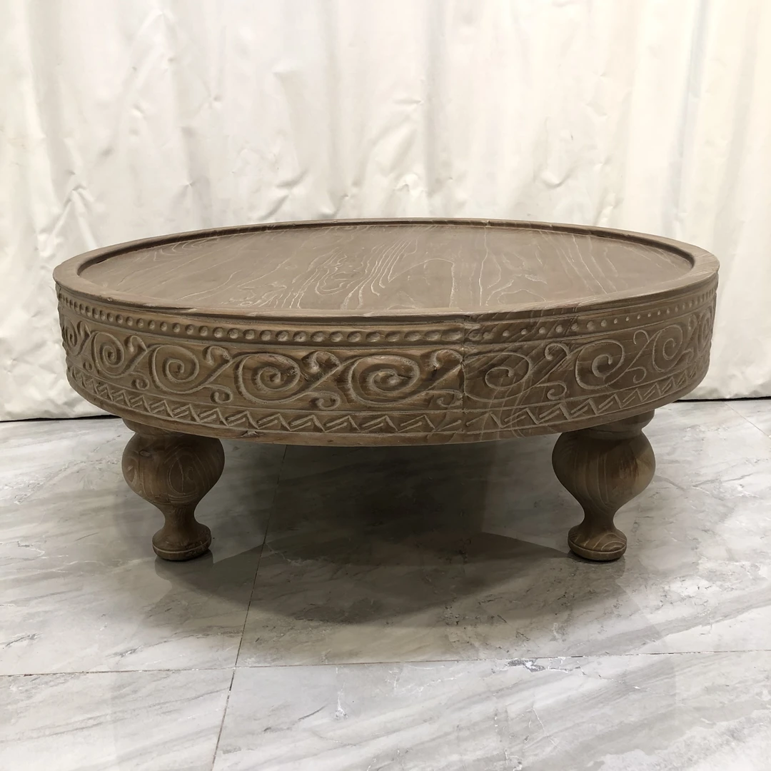 BORCH/博瑞奇老木旋腿三脚圆几雕花茶几（08787）