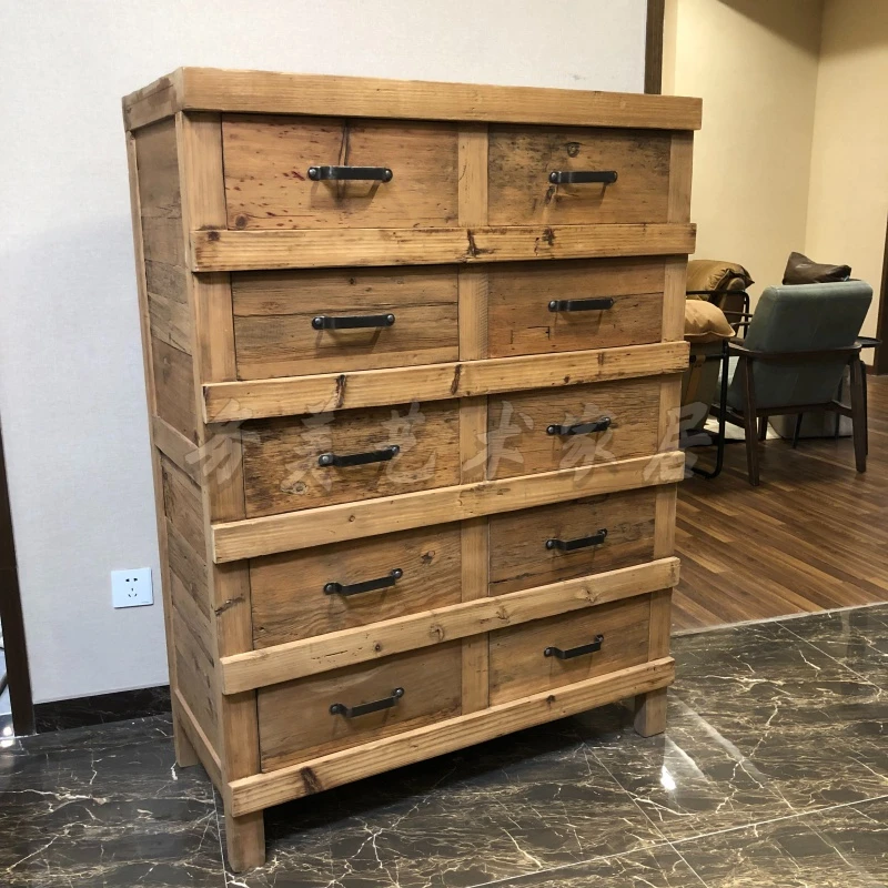 美艺术】复古简约家用客厅抽屉式松木实木十斗柜十抽柜（07423）