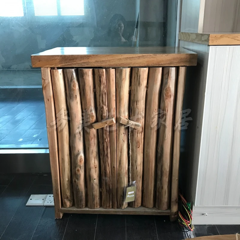 务美艺术】复古简约创意玄关置物实木香樟木两门小边柜（07499）