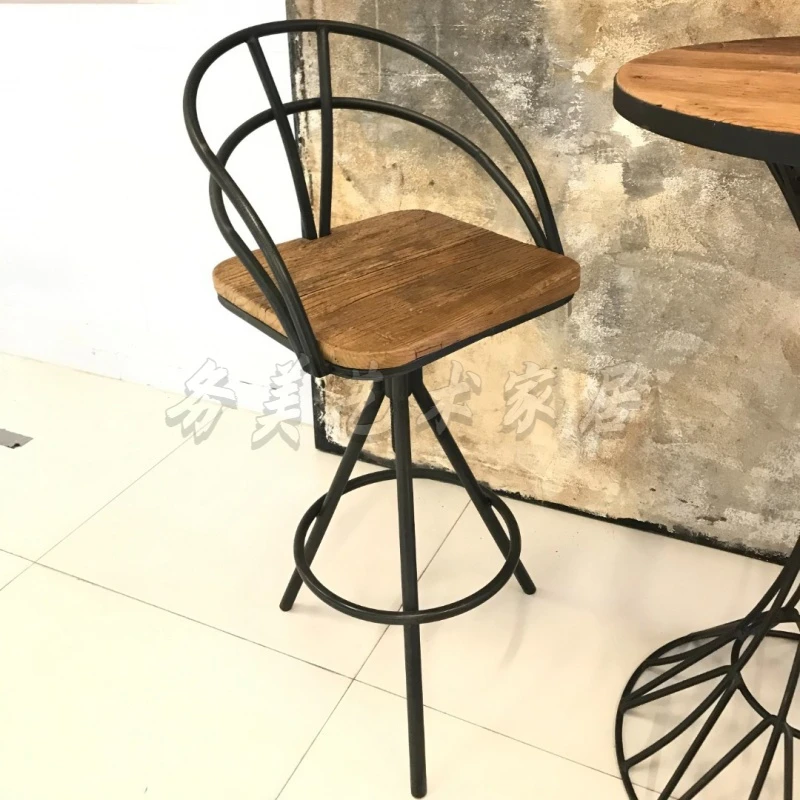 【务美艺术】美式乡村复古铁艺实木吧凳高脚椅吧椅（2015XP-004）