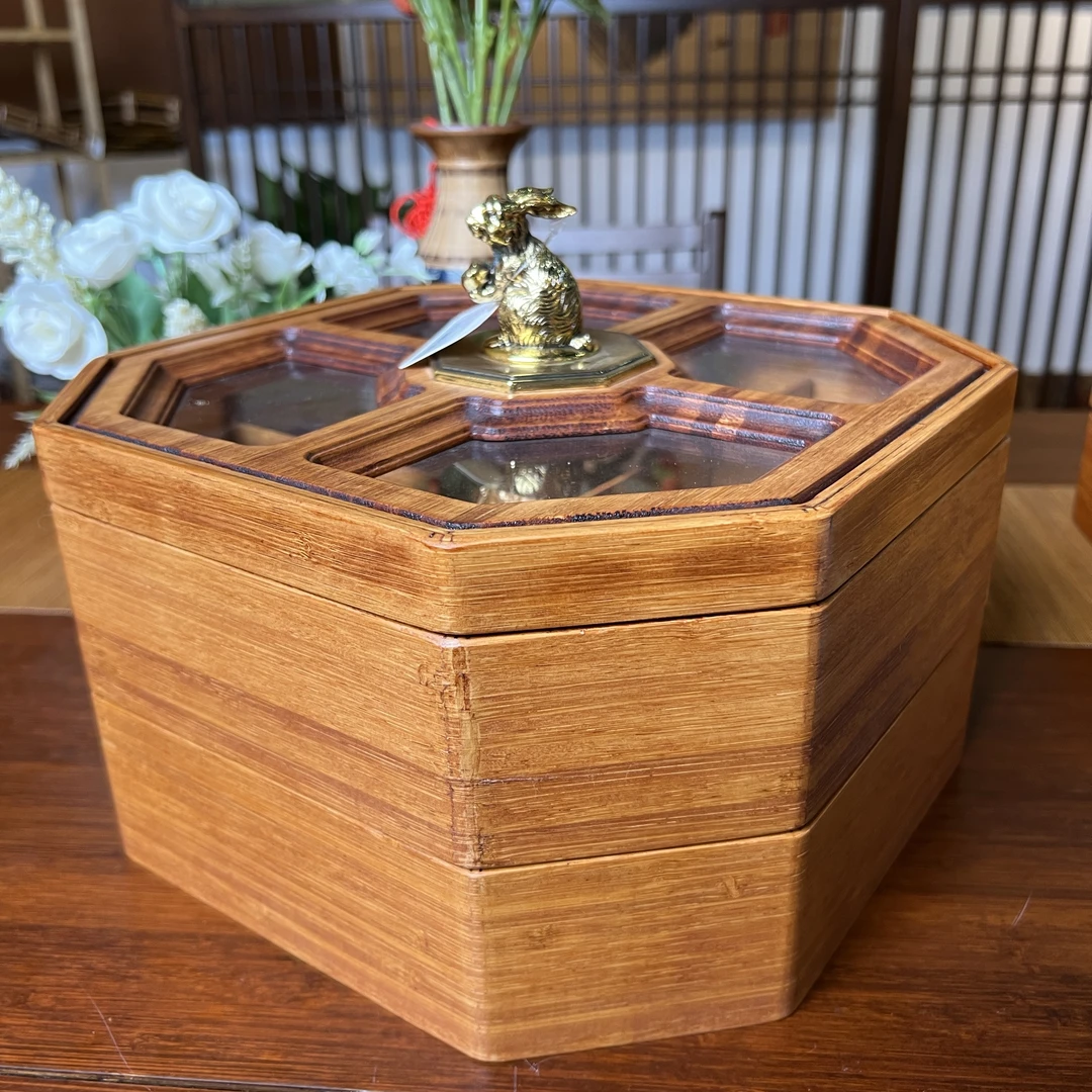 [黄家竹艺]生肖系列正长八角竹编坚果盒桌面收纳盒节庆用品