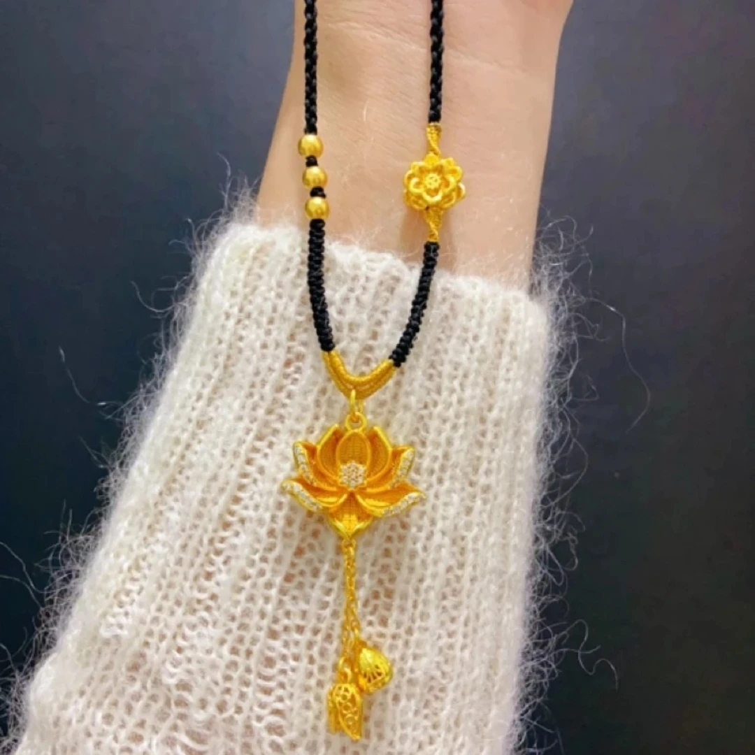 合金项链 新中式国潮风|古法点钻荷花项链