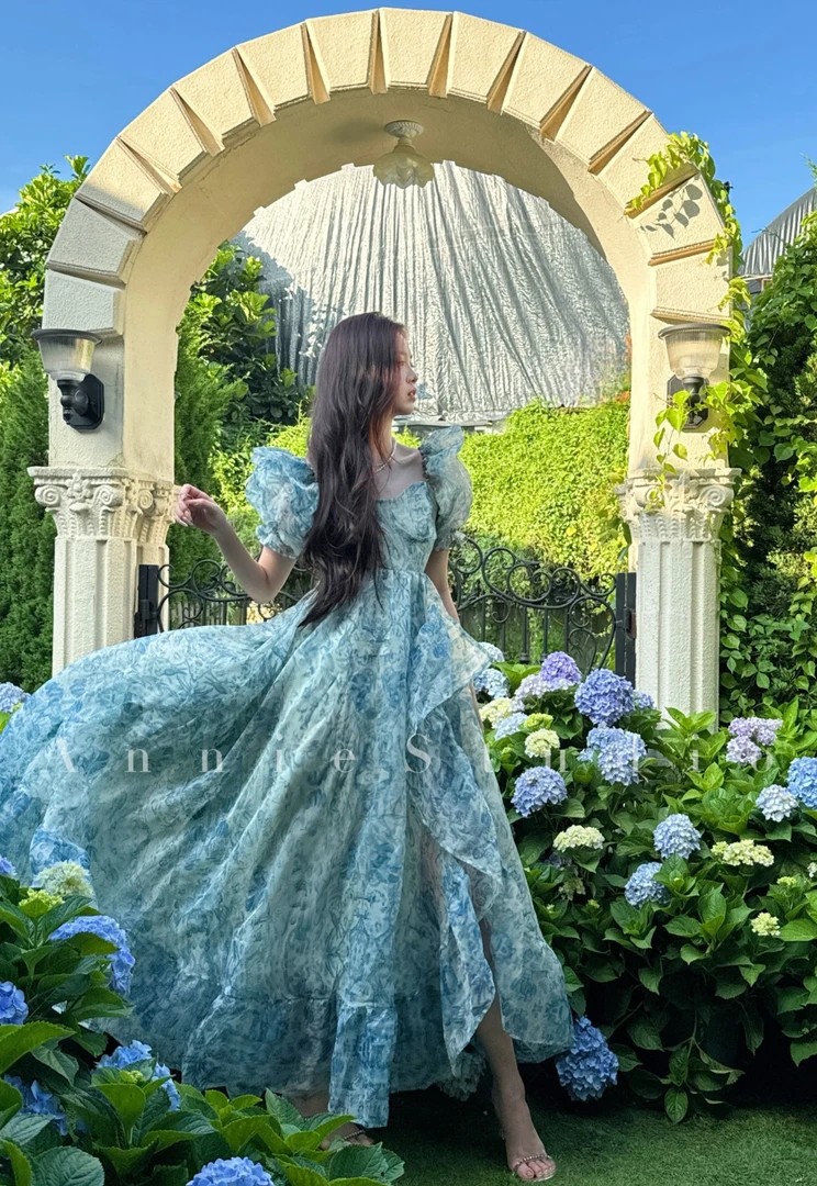 仲夏夜之梦·安妮Annie 夏季法式宫廷风泡泡袖优雅高腰连衣裙