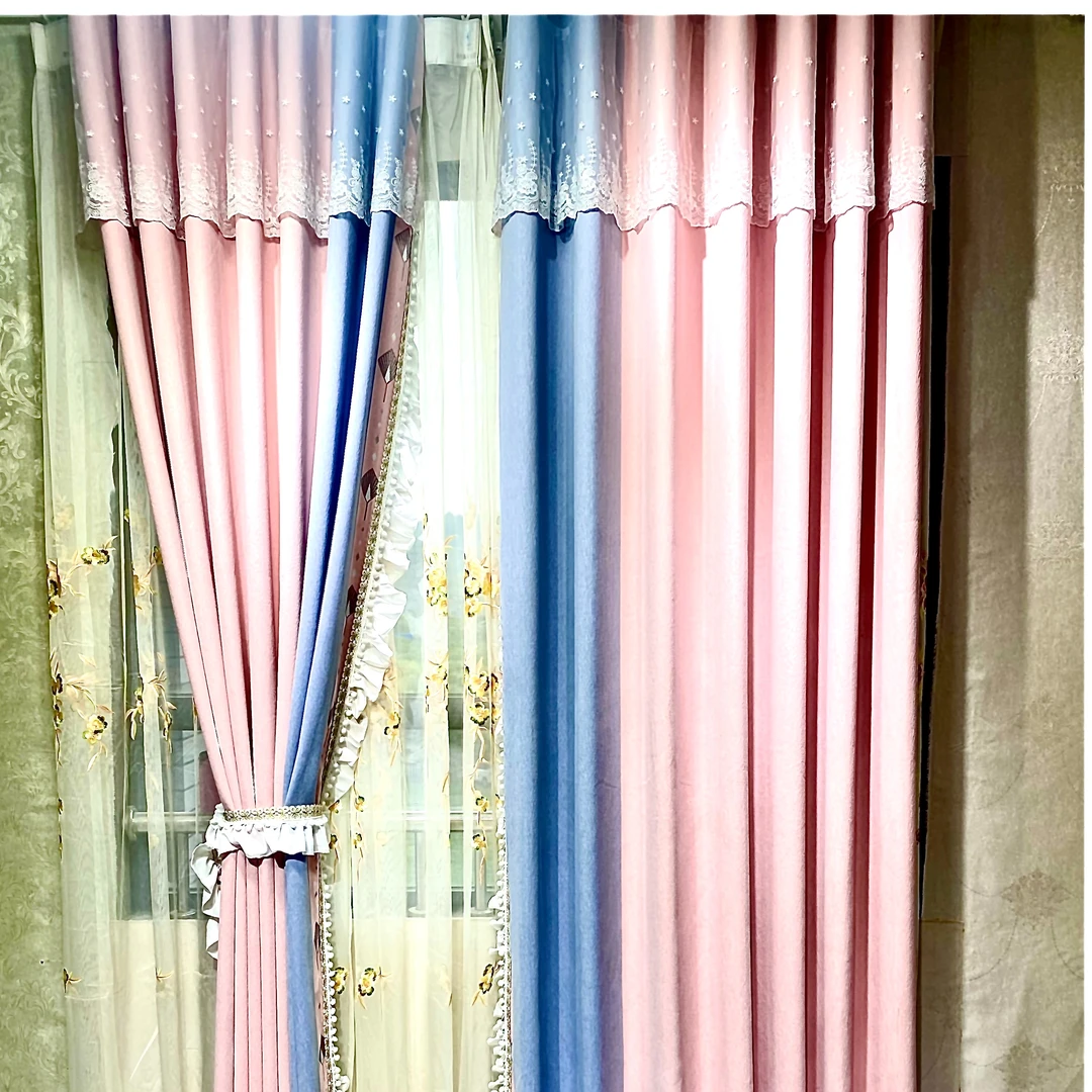 2023高端雪尼绒无缝拼接公主款适用定做客厅卧室书房遮光95%窗帘