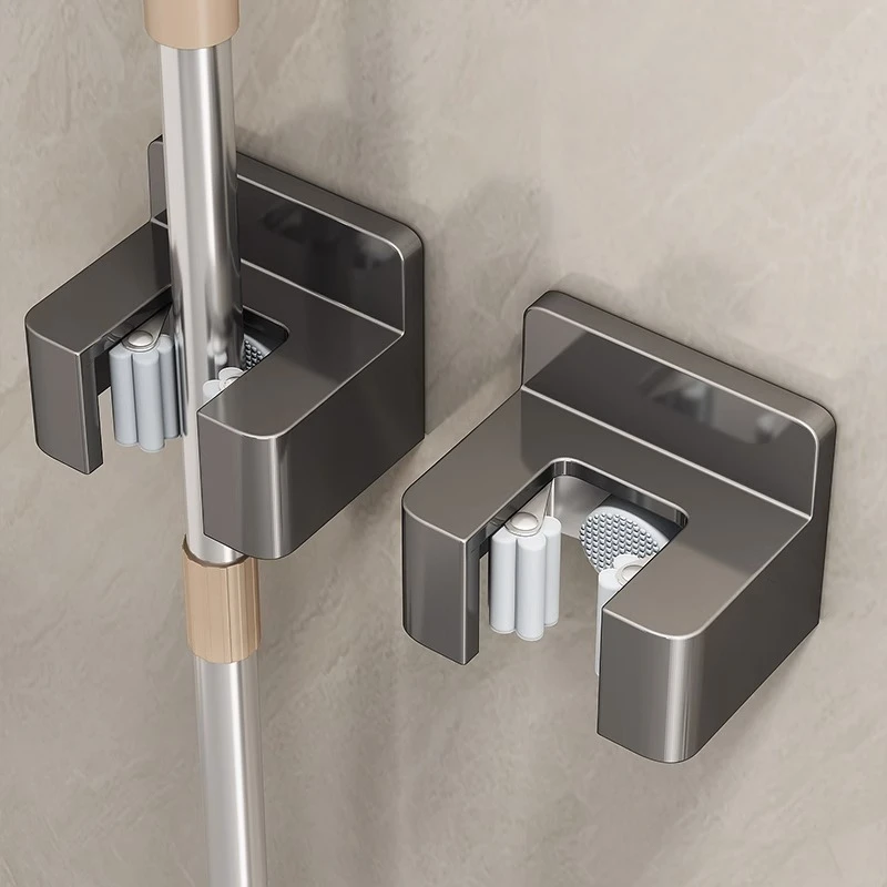 优勤不锈钢拖把壁挂夹卫生间免打孔收纳神器浴室枪灰扫把固定挂架