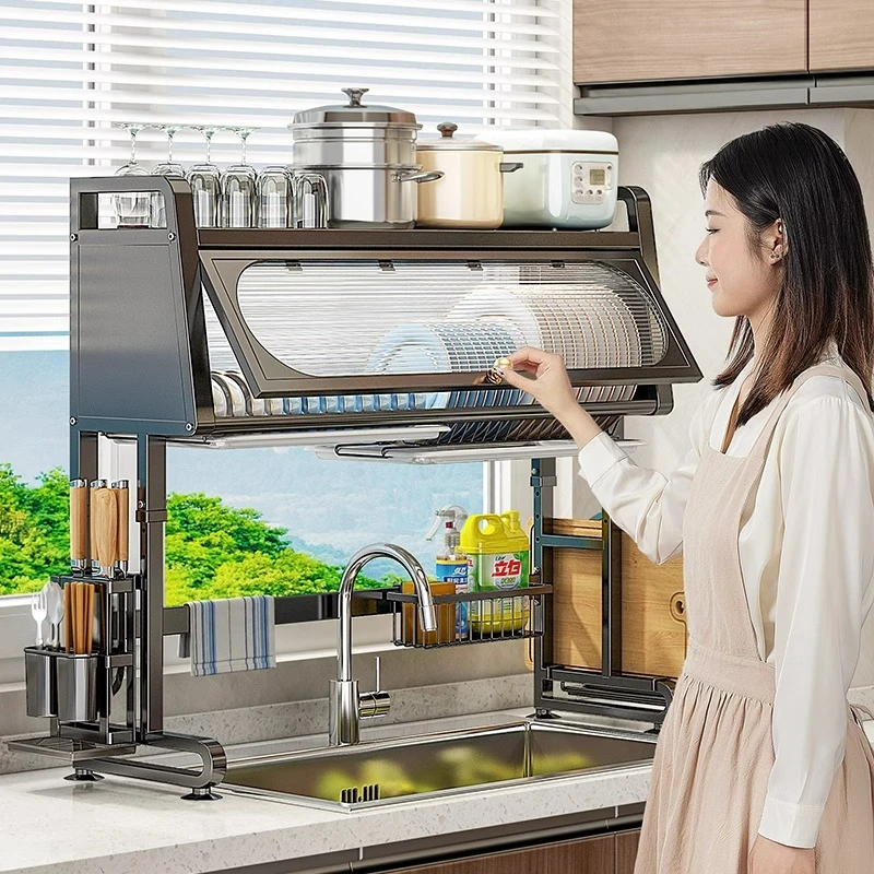 优勤厨房水槽置物架洗碗槽水池上方收纳家用防尘碗柜多功能沥水架
