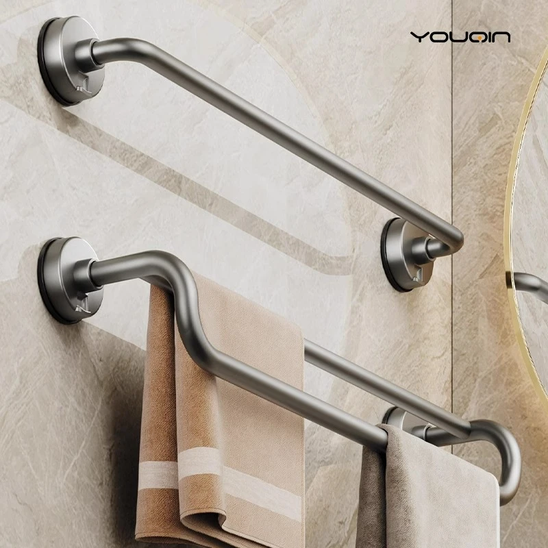 吸盘毛巾架子卫生间免打孔壁挂置物架浴室毛巾单杆洗手间收纳挂架