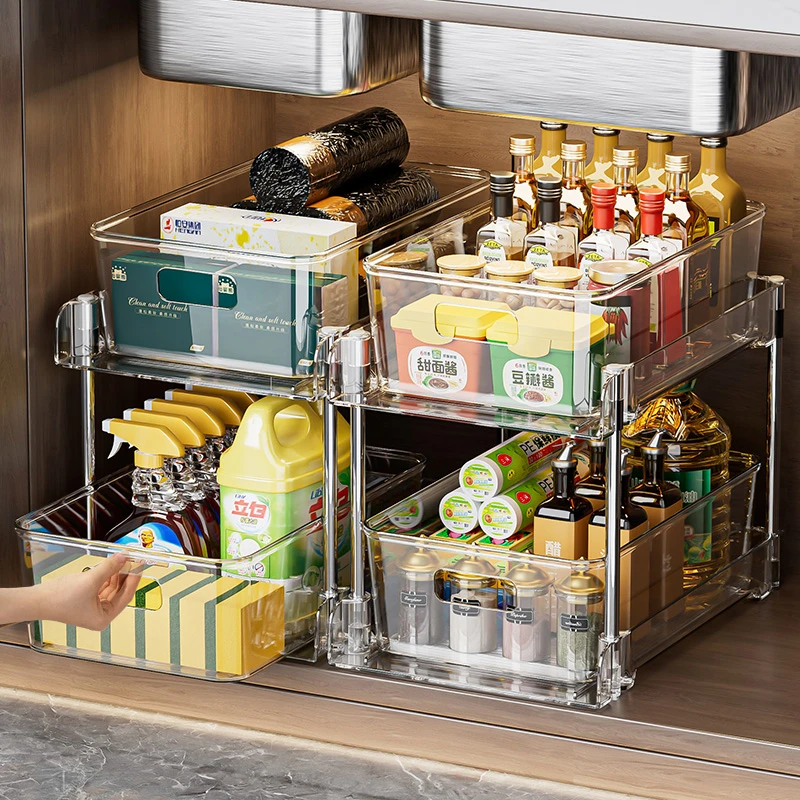 下水槽置物架抽拉式浴室柜下收纳分层卫生间厕所柜子各种神器厨房