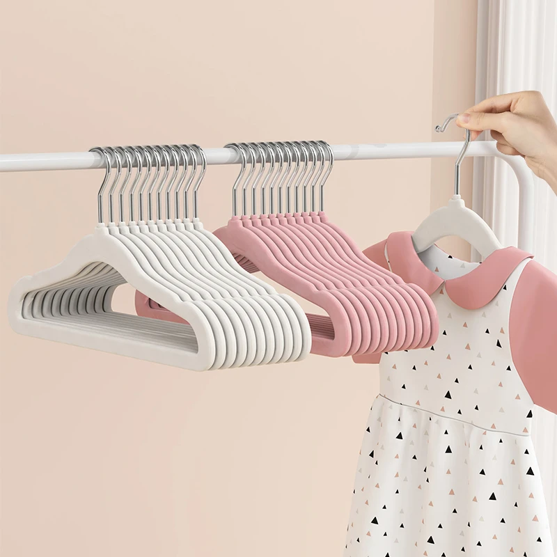 儿童植绒小衣架家用衣柜挂衣宝宝小孩中童大童衣服架子无痕晾衣架