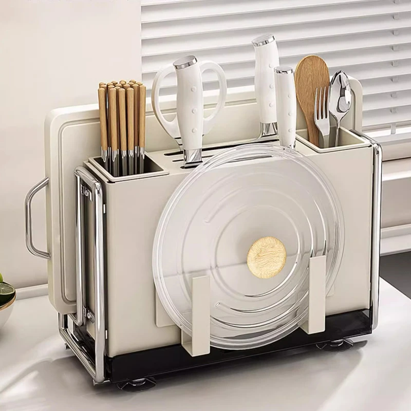 优勤厨房刀架置物架新款多功能磁吸筷子刀具收纳架一体放砧菜板架