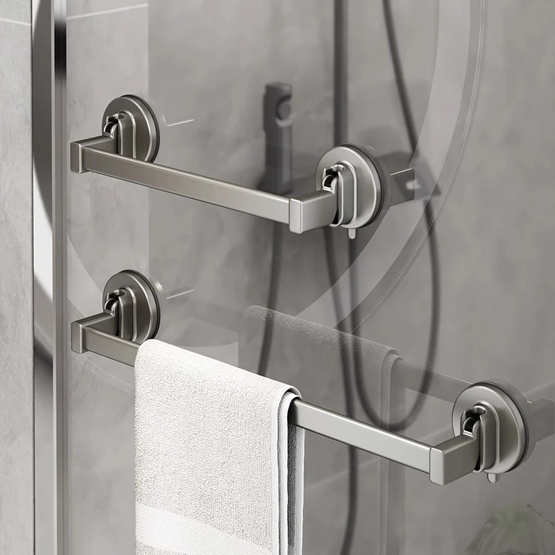 优勤毛巾架免打孔卫生间浴室吸盘挂架浴巾架子双杆单杆浴巾置物架